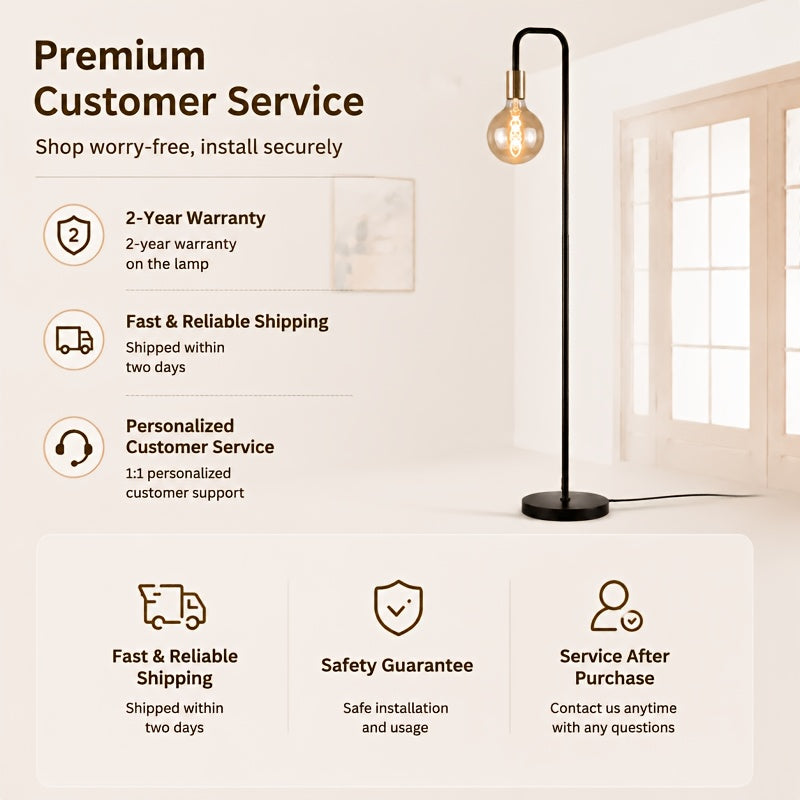Lampadaire col de cygne noir pour ampoule globe à filament, 157 cm