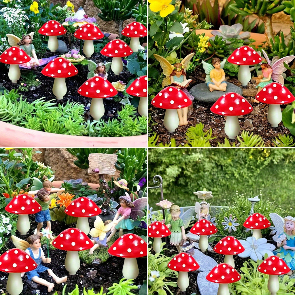 Lot de 8 balises solaires champignon rouges à pois, IP44