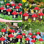Lot de 8 balises solaires champignon rouges à pois, IP44