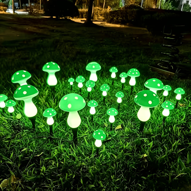 Guirlande solaire de 8 champignons verts à pois, à planter, IP44