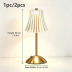 Lampe de chevet sans fil dorée, abat-jour cannelé transparent