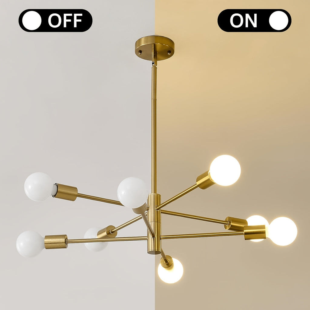 Lustre Spoutnik doré à 8 lumières E27, hauteur réglable sur tige