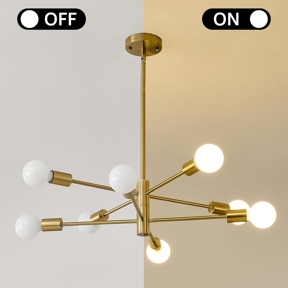 Lustre Spoutnik doré à 8 lumières E27, hauteur réglable sur tige