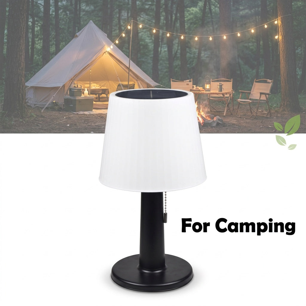 Lampe de table solaire à abat-jour blanc nervuré, 3 intensités