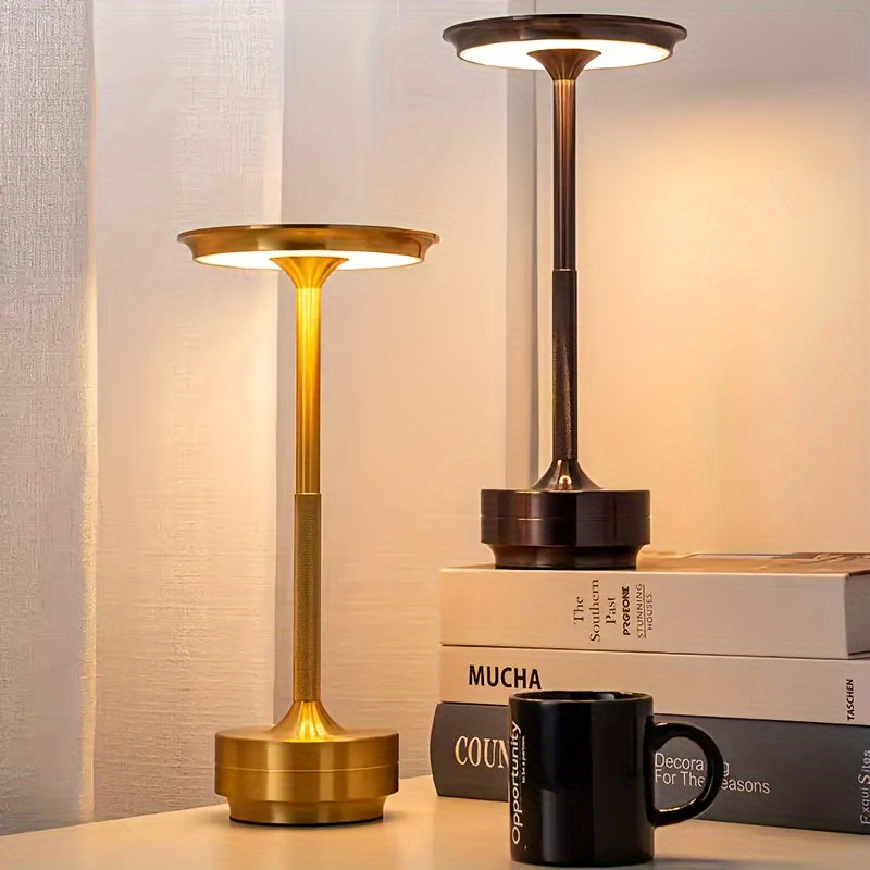 Lampe de table LED sans fil à tête disque et tige moletée, 3 coloris