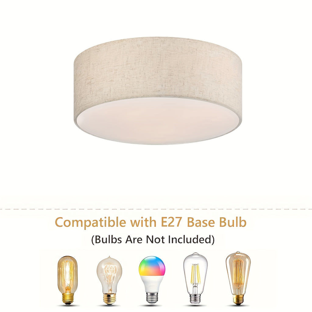 Plafonnier tambour effet lin beige, Ø 30 cm, douille E27
