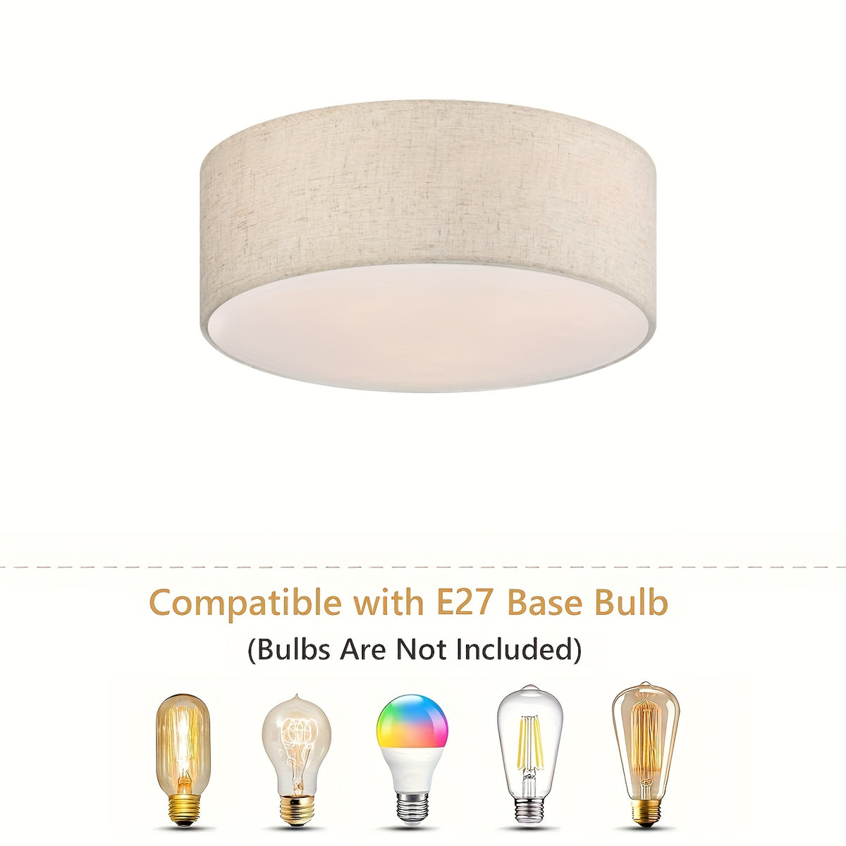 Plafonnier tambour effet lin beige, Ø 30 cm, douille E27