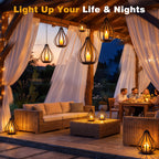 Lanterne solaire goutte en métal noir, bougie LED vacillante, IP65