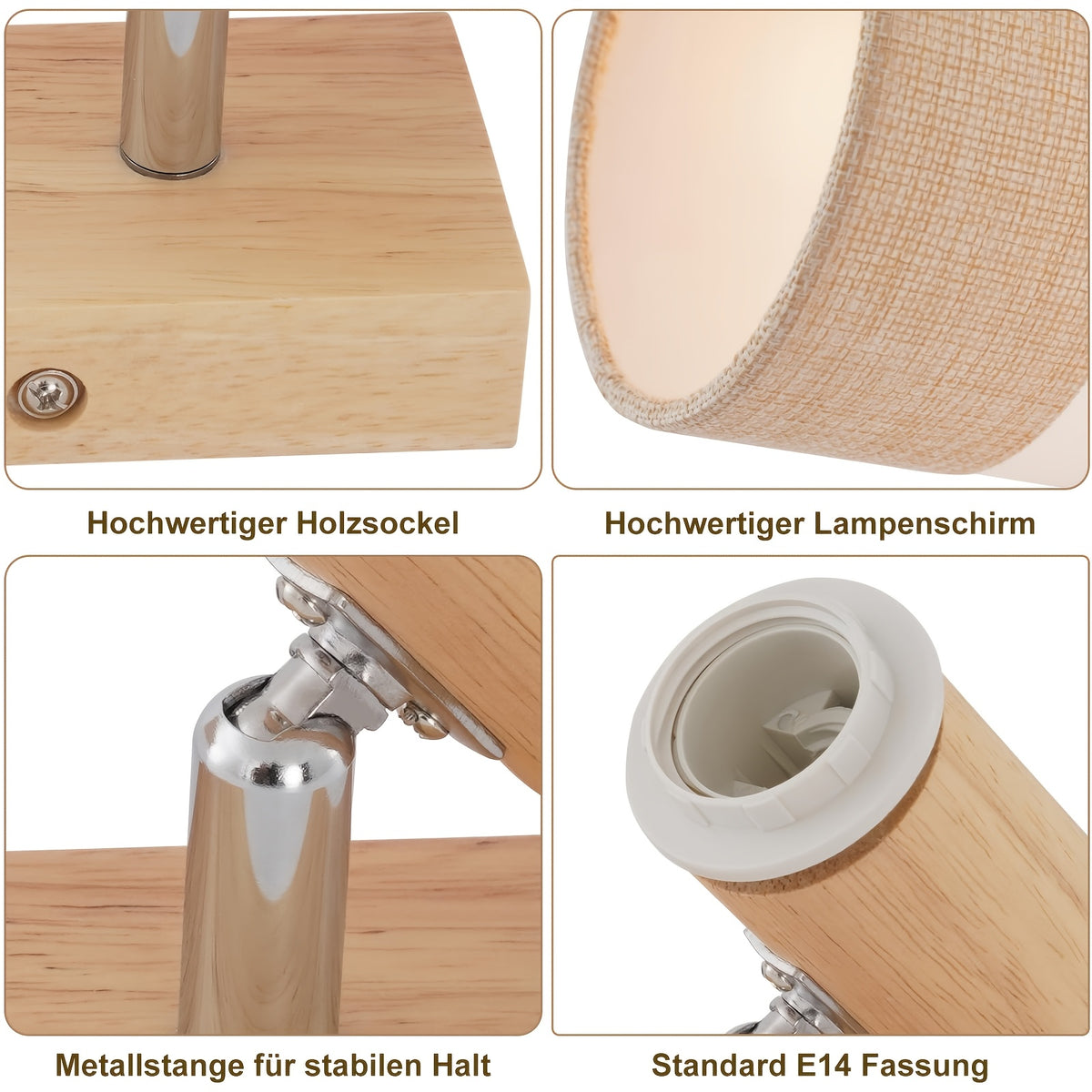Lot de 2 spots orientables en bois et abat-jour tissu, douille E14