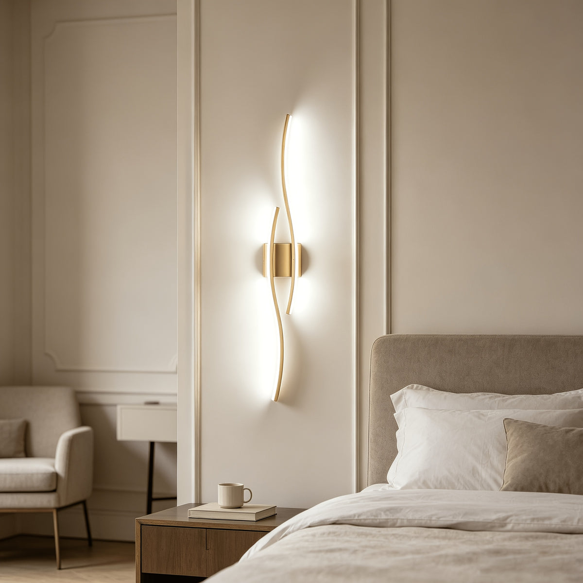 Applique murale LED dorée en forme de vague, 60 cm, blanc neutre