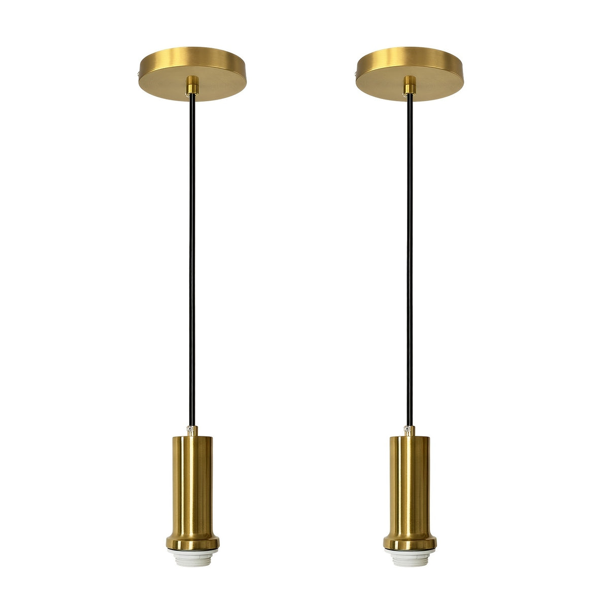 Suspension douille dorée brossée, câble 120 cm et rosace Ø 12 cm