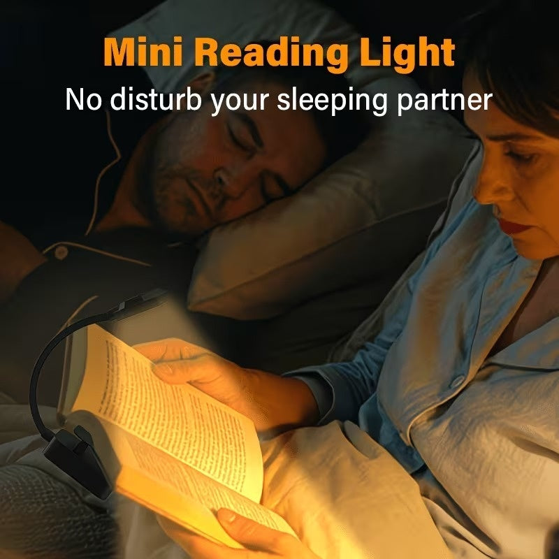 Lampe de lecture à pince noire rechargeable, tête plate, col 14,5 cm