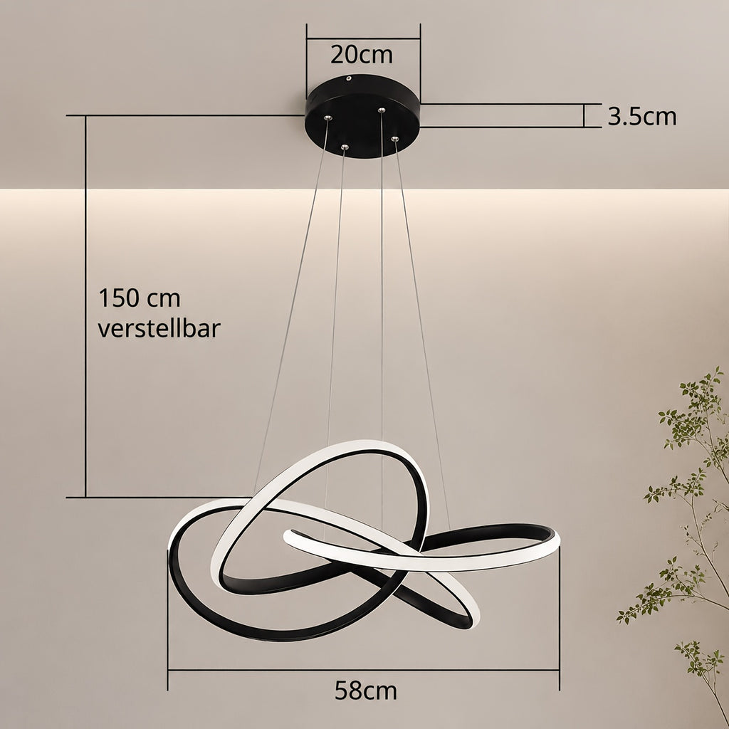 Lustre LED à boucles entrelacées en aluminium noir, avec télécommande