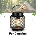 Lanterne solaire en grillage métallique noir, ampoule Edison 2700K