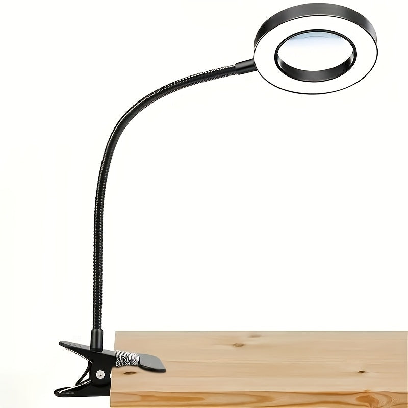 Lampe loupe à pince LED à col de cygne, noire, blanche ou argentée