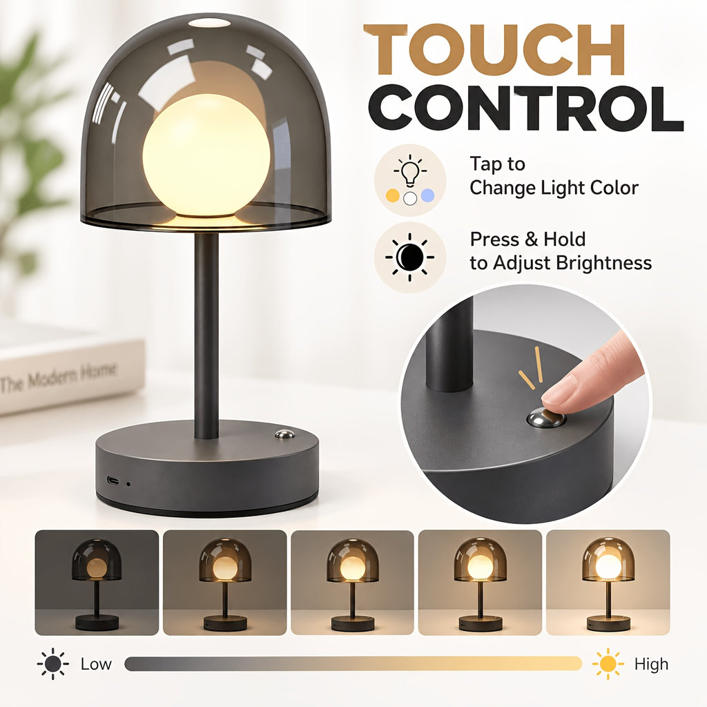 Lampe champignon sans fil à dôme gris ou bleu, 3000 à 6500K