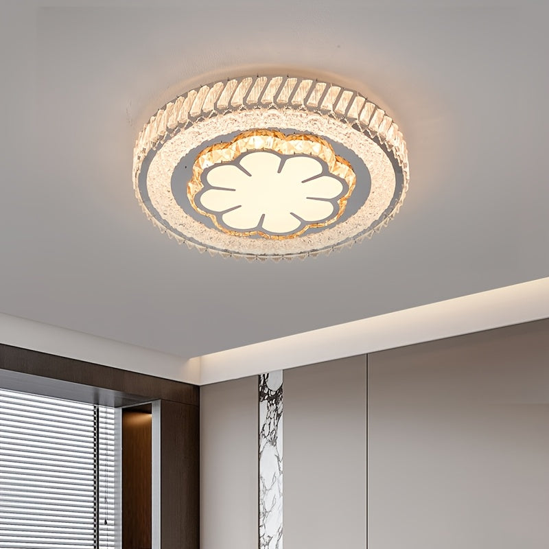 Plafonnier LED à cristaux acryliques Ø 43 cm, motif soleil ou fleur