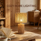 Lampe de chevet en corde tressée naturelle, abat-jour tambour 18 cm