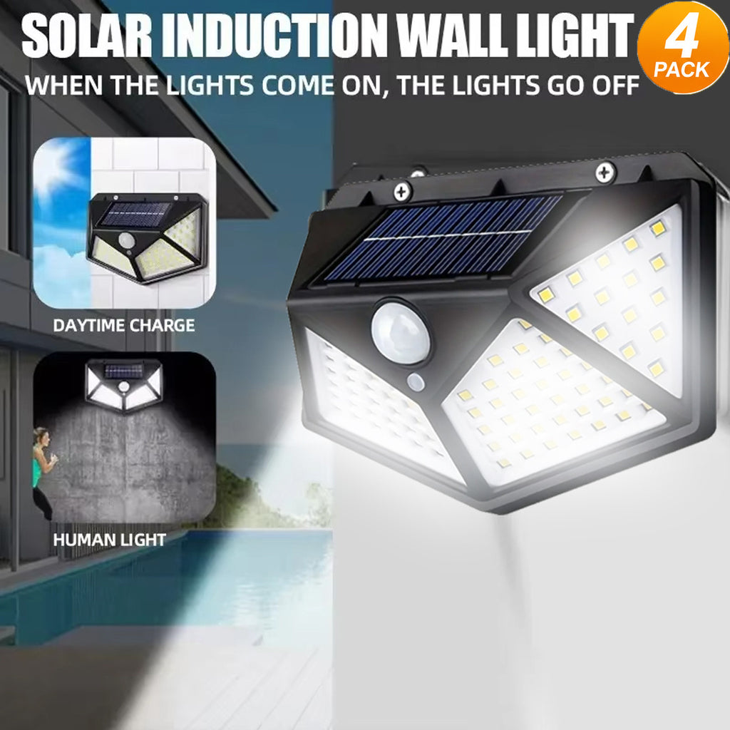 Applique solaire à détecteur 100 LED à pans coupés, lot de 4