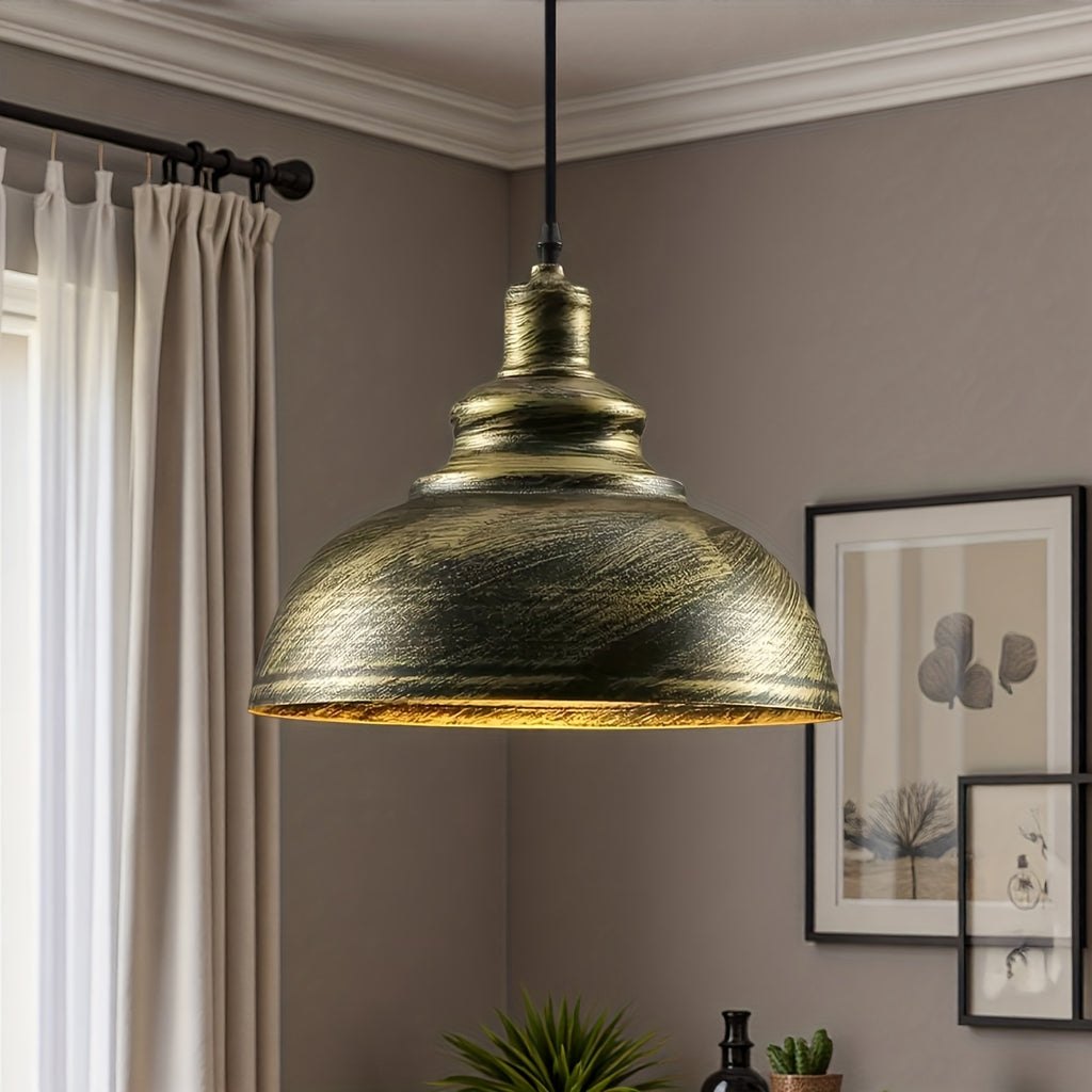 Suspension cloche industrielle en métal doré brossé, Ø 28 cm