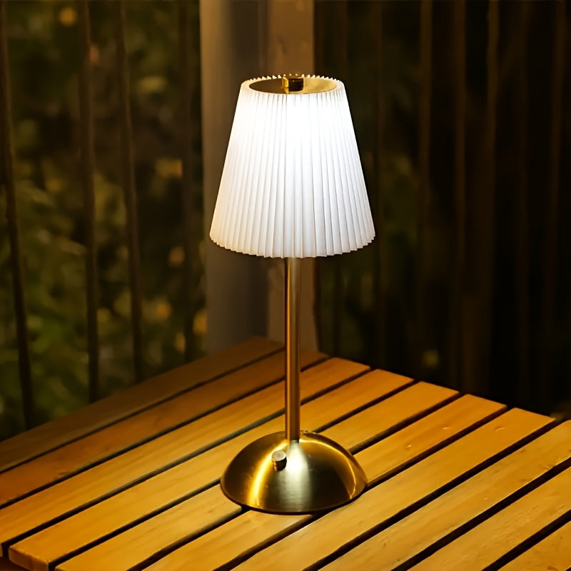Paire de lampes sans fil plissées, socle doré en dôme, 30 cm