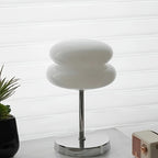Lampe de chevet macaron blanche à double galet et pied chromé