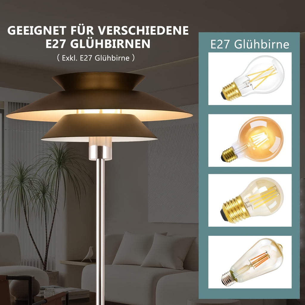 Lampadaire à double coupole noire et tige chromée, 145 cm