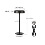 Lampe de table LED sans fil solaire et USB-C, tête noire de 14 cm