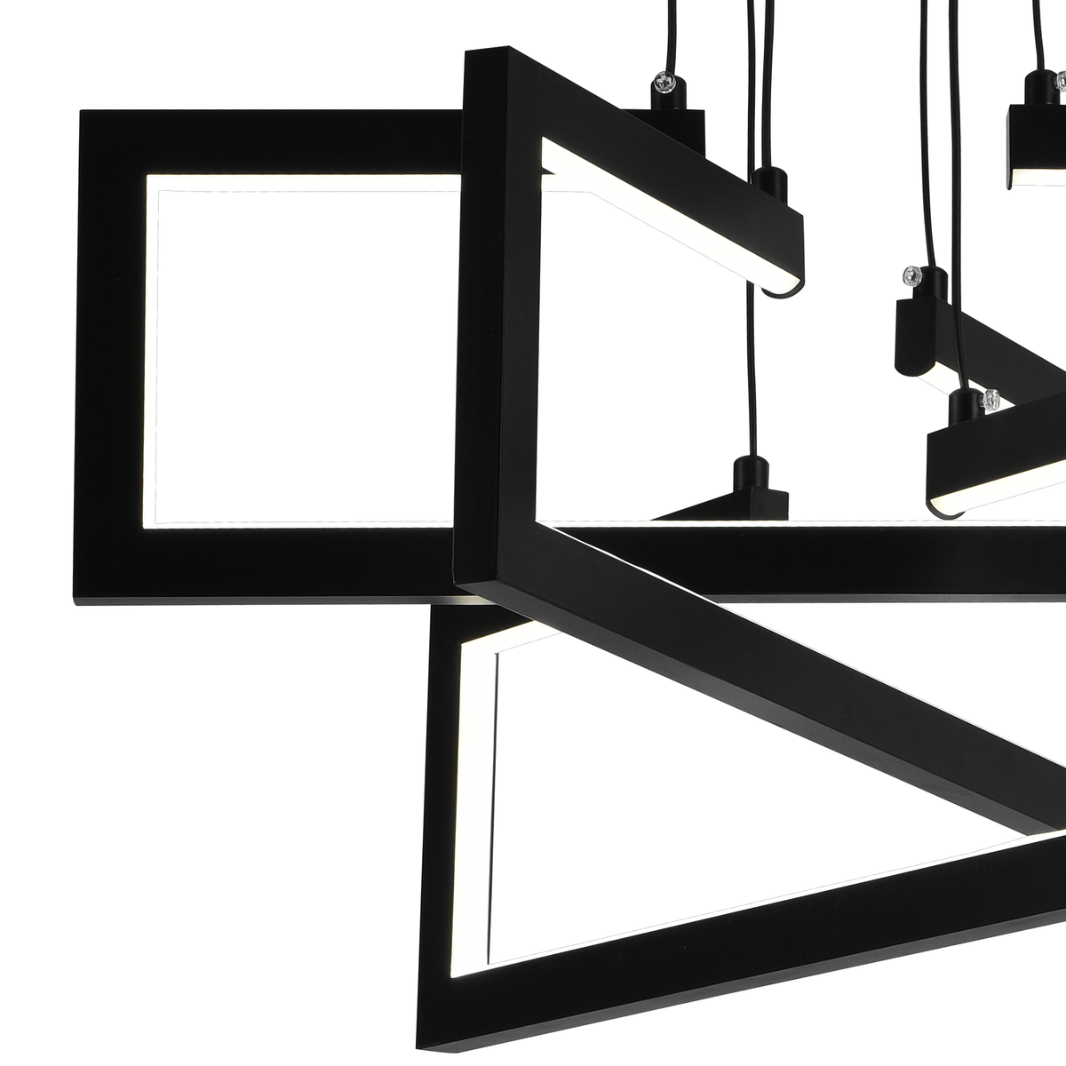 Lustre LED noir à trois cadres rectangulaires, 71 W, 50 cm