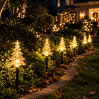 Guirlande de 10 sapins lumineux à piquer, lumière verte, à piles