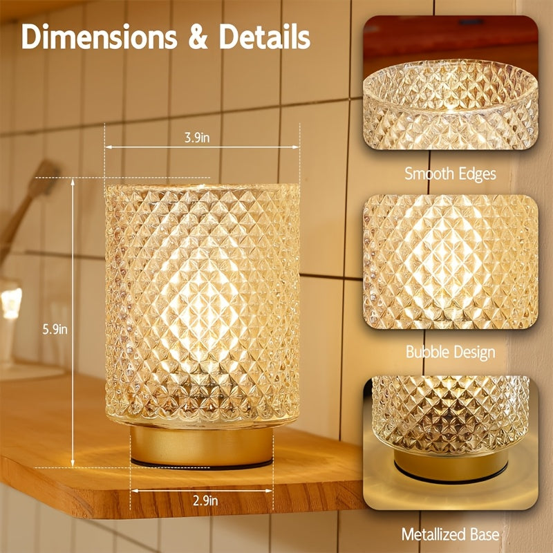 Lampe à piles en verre pointes de diamant, lot de 2 lampes