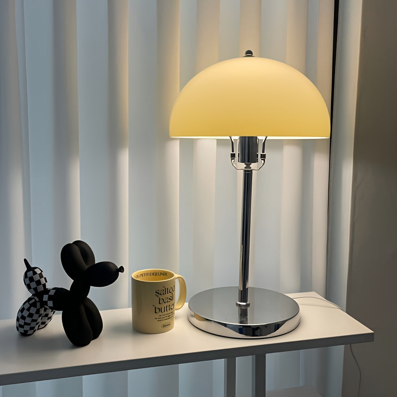 Lampe champignon à grand dôme crème et pied chromé, 51 cm