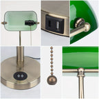 Lampe de banquier en verre vert, recharge sans fil et ports USB