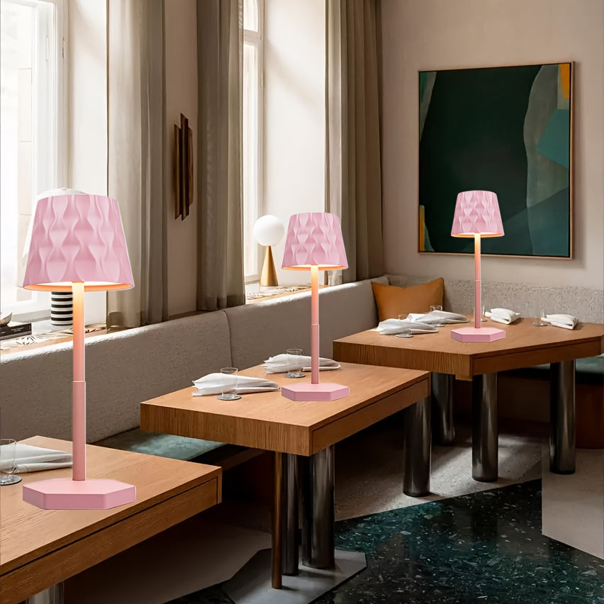 Lampe de bureau LED rose sans fil, abat-jour facetté en relief