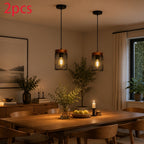 Lot de 2 suspensions, grille métal et bois ou baguettes de verre