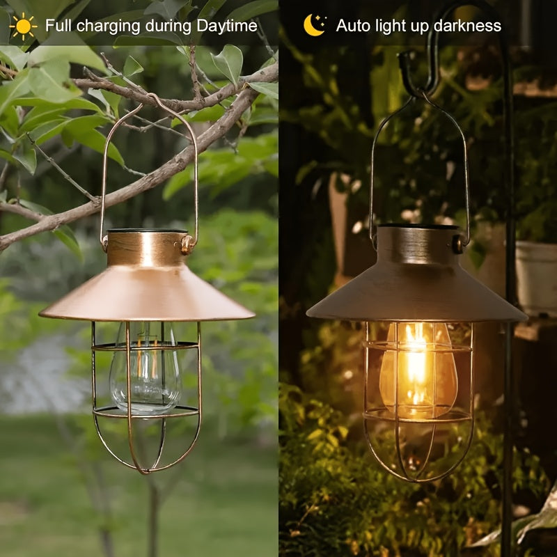 Lot de 2 lanternes solaires tempête à chapeau et ampoule filament