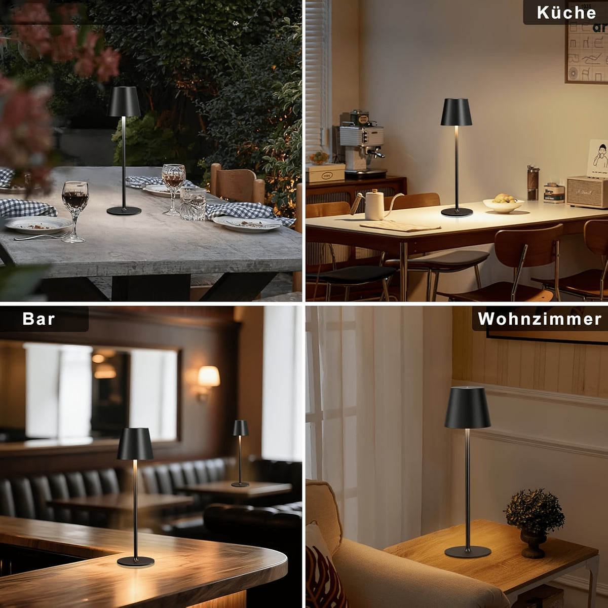 Lampe de table LED sans fil à abat-jour conique et deux hauteurs