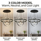 Lustre LED à deux anneaux croisés et globe fleuri, Ø 45 cm