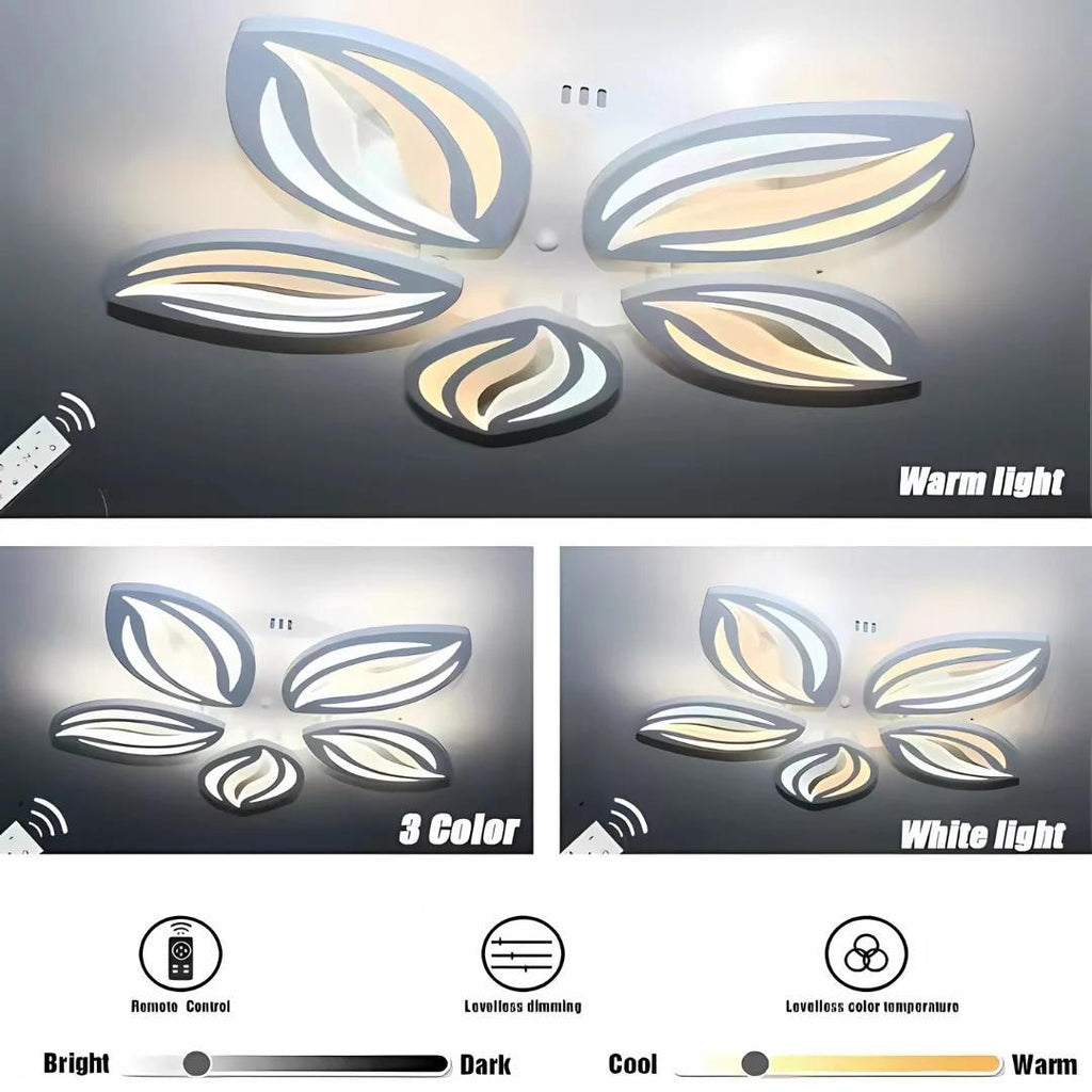 Plafonnier LED à cinq pétales blancs, Ø 53 cm, télécommande, 65 W