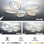Plafonnier LED à cinq pétales blancs, Ø 53 cm, télécommande, 65 W