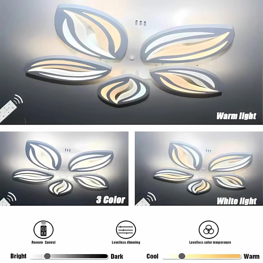 Plafonnier LED à cinq pétales blancs, Ø 53 cm, télécommande, 65 W
