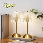 Lot de 2 lampes sans fil dorées à abat-jour plissé, mémoire tactile