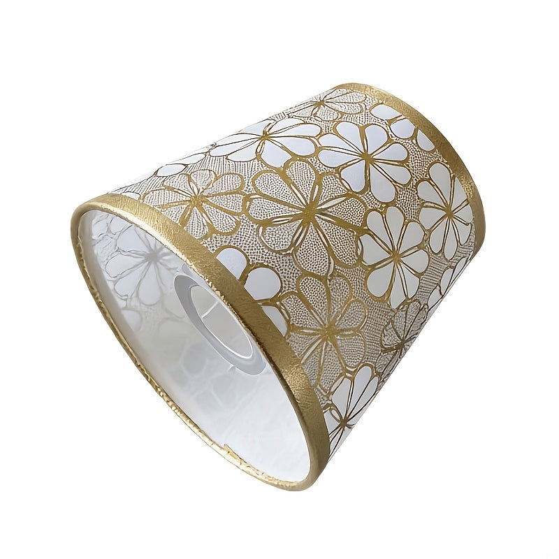 Lot de 2 abat-jours coniques blancs à fleurs dorées, Ø 15 cm
