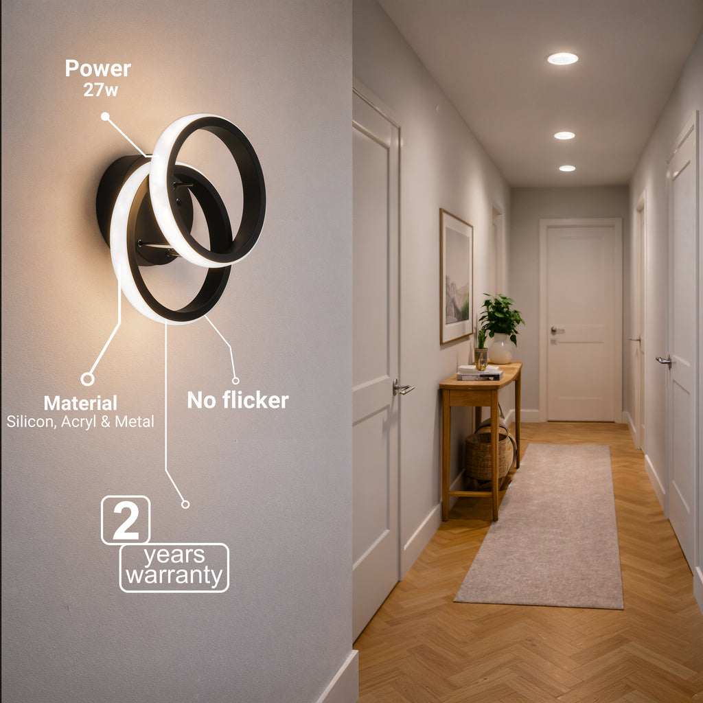 Plafonnier LED double anneau noir aux cercles entrelacés