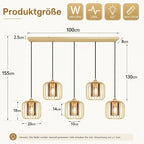 Suspension 5 cages dorées et verre fumé sur rampe de 100 cm, E27