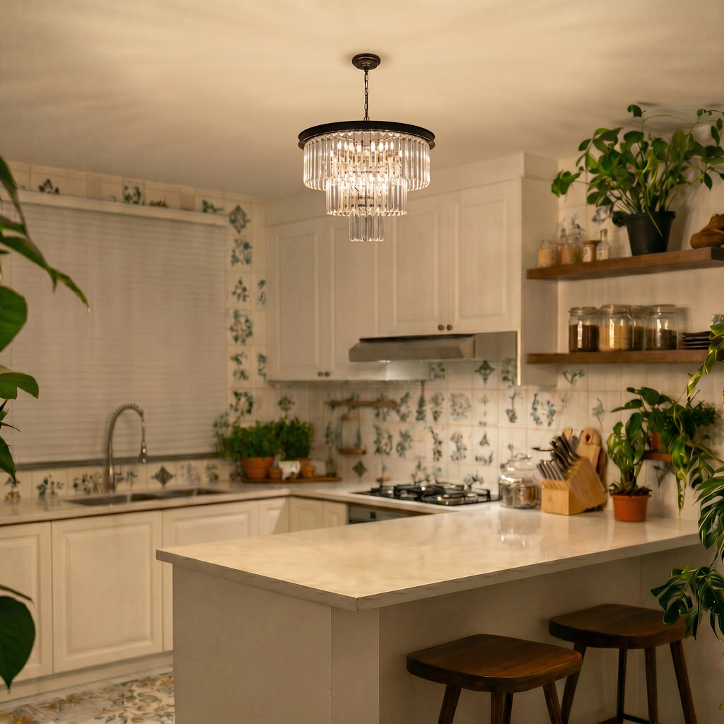 Lustre en cristal à couronne noire, Ø 40 cm, 7 douilles E14