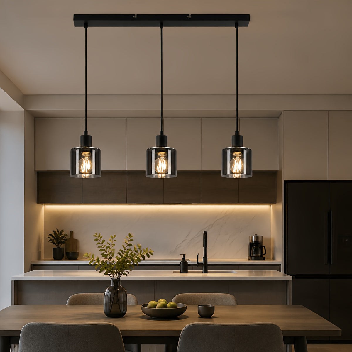 Suspension en verre fumé gris pour lumière tamisée
