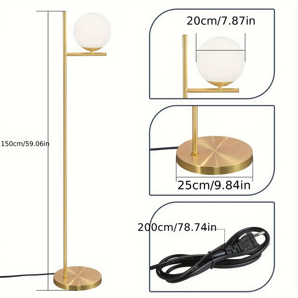 Lampadaire à grand globe en verre blanc, noir mat ou doré, 150 cm
