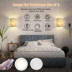 Applique murale LED sans fil en lin, lot de 2 demi-cylindres RVB