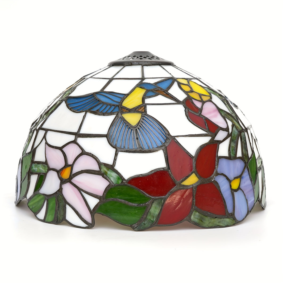 Vitrail aux colibris et fleurs pour luminaire